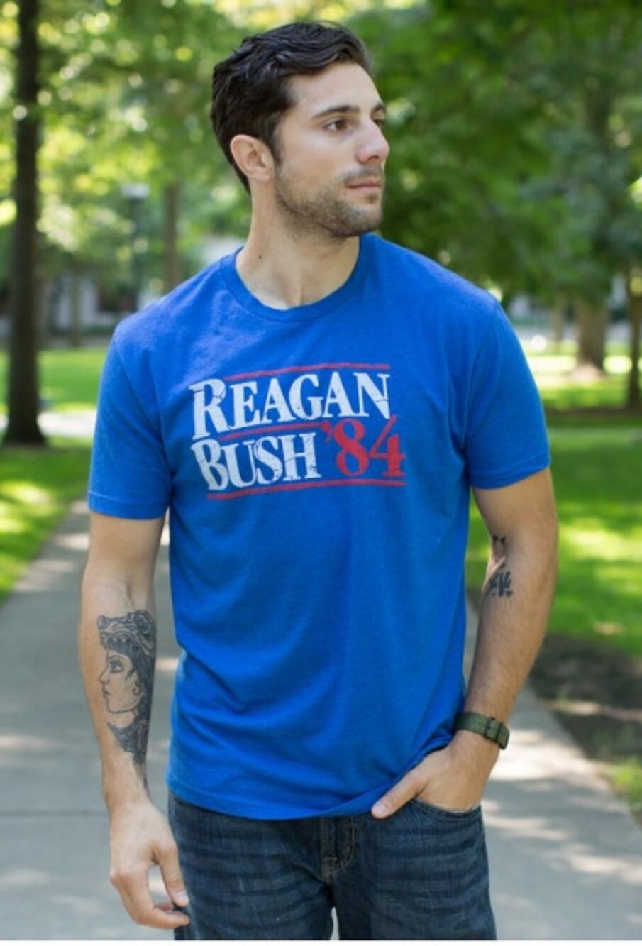 Next Level Apparel Blue Unisex Tee "Reagan Bush '84" - Size Medium
